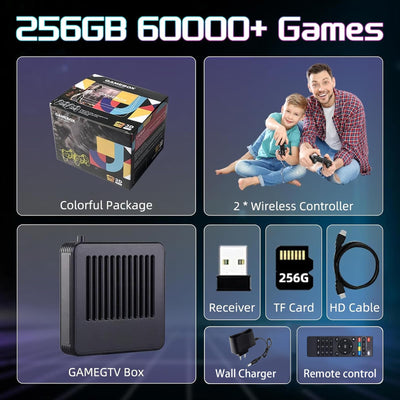 G11 Pro Retro Videospiel Konsole Spiel Stick,Eingebaute 60000 Spiele,50 Emulatoren,4k HDMI Game Box,2.4g Wireless Controllern,Portable Plug and Play Gaming Konsole,Geschenk für Männer,Ehemann (256G)