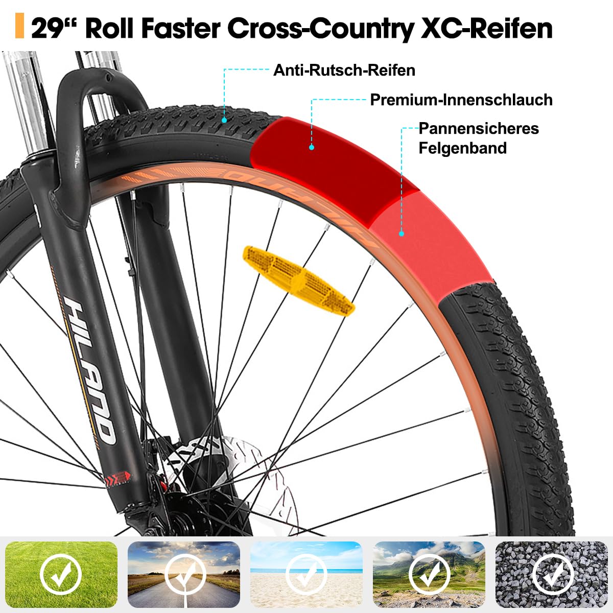 HILAND 29 Zoll Mountainbike, Aluminiumrahmen 21 Gang Schaltung MTB mit Scheibenbremse Federgabel, Mountainbike für Männer Grau