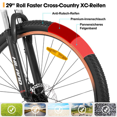 HILAND 29 Zoll Mountainbike, Aluminiumrahmen 21 Gang Schaltung MTB mit Scheibenbremse Federgabel, Mountainbike für Männer Grau