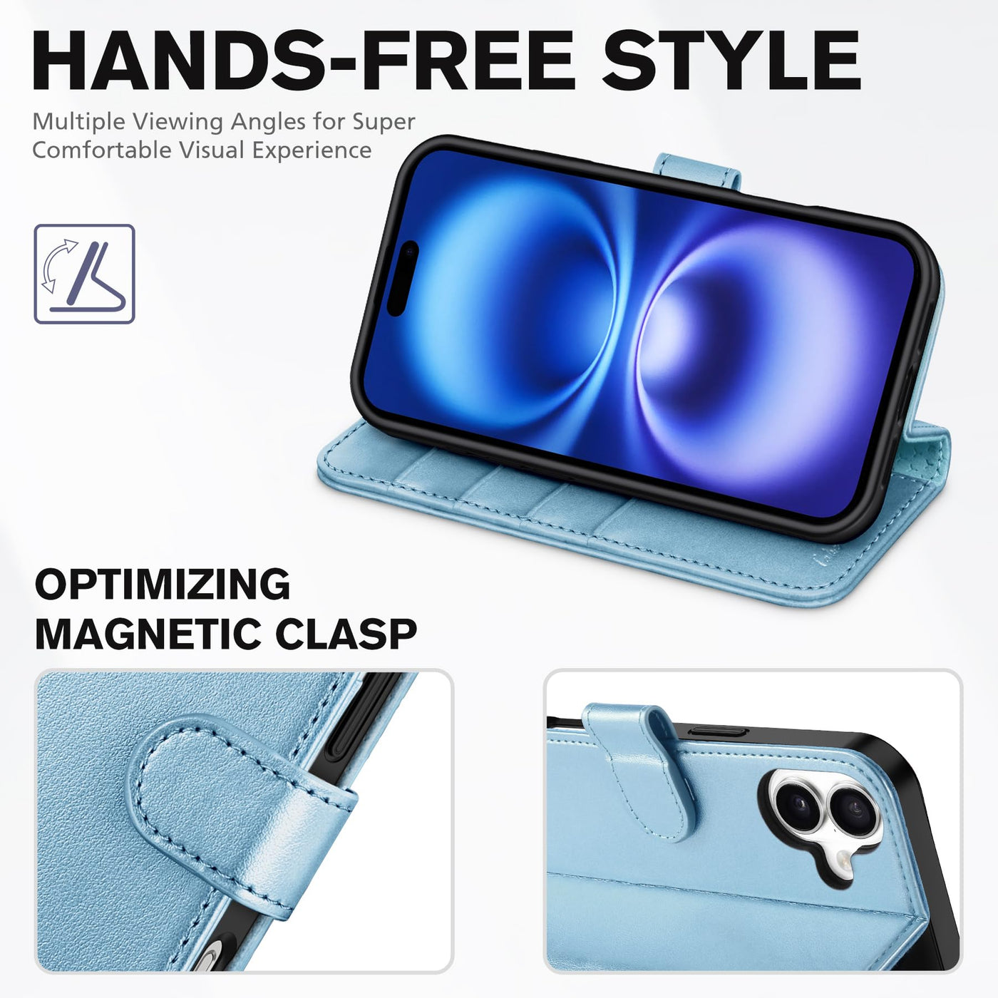 TUCCH Hülle für iPhone 16 Plus 5G Handyhülle [RFID Blocker] Stoßfest [Magnet Verschluss] [Kartenfach] TPU Flip Klappbar Schutzhülle Kompatibel mit iPhone 16 Plus 2024 (6,7 Zoll), Blau Glitzer