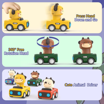 MOONTOY Auto Spielzeug ab 1 Jahr Jungen und Mädchen,4 Stück Spielzeugauto Baby-Tier-Rennwagen,Press-and-Go Spielfahrzeug Set für Kleinkinder 10 12 18 Monate,Geschenk für Kinder ab 1 2 3 Jahr