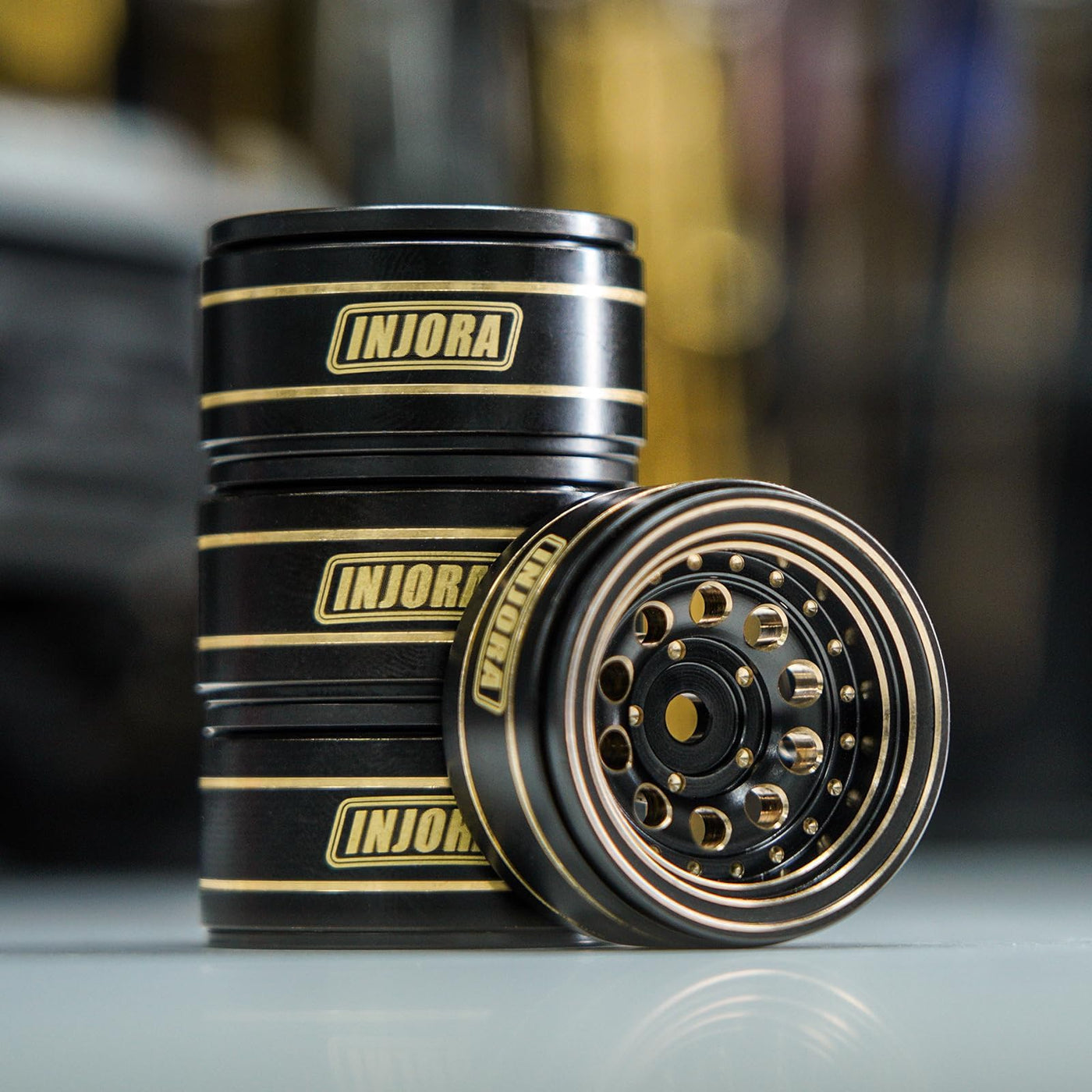 INJORA 1.0" Beadlock Felgen Schwarz Beschichtet Messing Felgen für 1/24 1/18 RC Crawler Car Axial SCX24 AX24 TRX4M FCX24,Messing