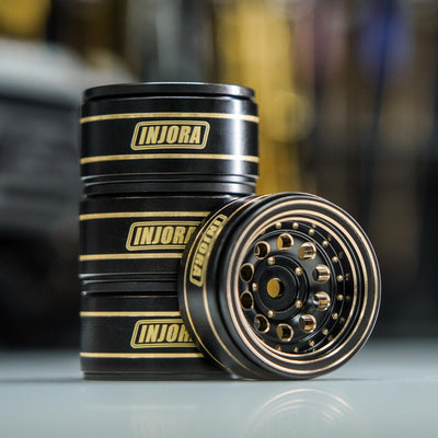 INJORA 1.0" Beadlock Felgen Schwarz Beschichtet Messing Felgen für 1/24 1/18 RC Crawler Car Axial SCX24 AX24 TRX4M FCX24,Messing