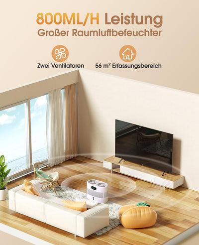 Luftbefeuchter große Räume bis ca. 56m² Verdampfer Luftbefeuchter Ohne Sprühnebel 7,6L Top Fill Luftbefeuchter bis 40H, Fernsteuerbares Humidifier für Kinderzimmer mit 45dB Leise für Schlafzimmer