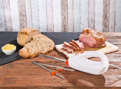 Rosenstein & Söhne Elektrisches Messer: Elektromesser mit 2 Edelstahl-Doppelklingen & Sicherheitssystem, 180 W (Elektrisches Küchenmesser, Elektromesser Gastronomie, Döner)