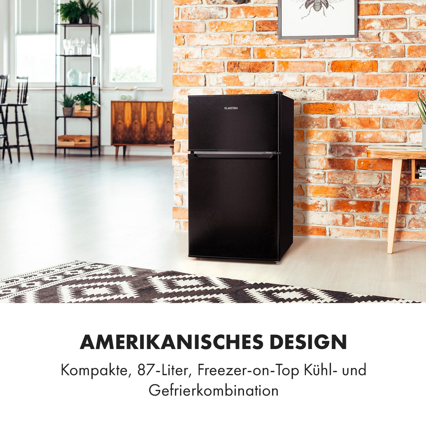 Klarstein Big Daddy - Kühlschrank mit Gefrierfach, Kühl Gefrierkombination, fridge leise, LED, 87-Liter: Kühlschrank mit 61-L und Gefrierschrank 26 L, schwarz