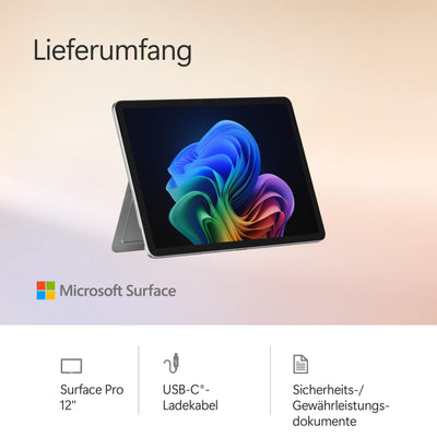Microsoft Surface Pro | Copilot+ PC | 12” LCD Touchscreen | Snapdragon® X Plus | 16GB RAM | 512GB Speicher | Neuestes Modell | Platin