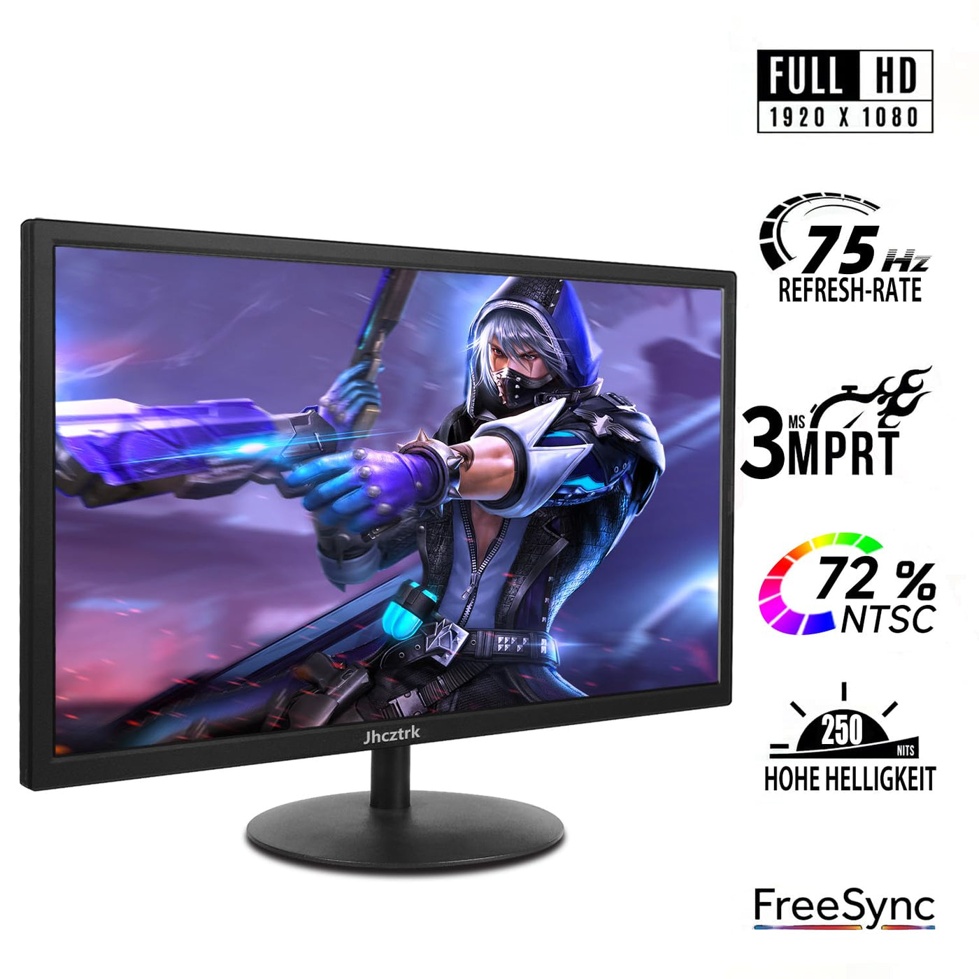 PC Gaming Monitor 21,5 Zoll Computerbildschirm 75Hz, Full HD 1920 x 1080p Business Bildschirm LED Desktop Monitor, Computer Monitor mit HDMI und VGA Anschlüssen, VESA kompatibel, Augenschutz, flimme