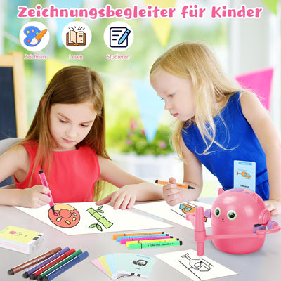 Charmofun Malroboter für Kinder, Zeichenroboter Kinder mit Stift & 100 Karten, Drawing Robot zur Frühkindliche Bildung, Sprachinteraktiver Lernspielzeug für Jungen Mächen ab 3 Jahren (Rosa)