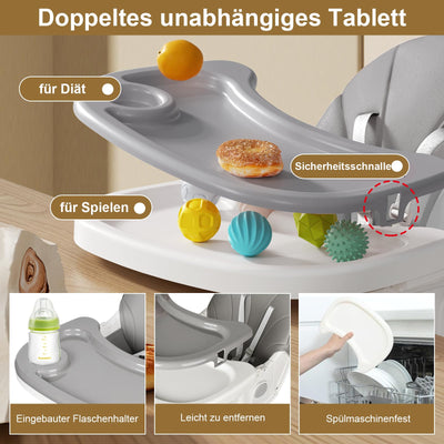 LINELUCK Hochstuhl Baby 6in1 Kinderhochstuhl mit Babyliege und Baby Schaukelstuhl, Verstellbar Klappbar Hochstuhl Baby mit Essbrett und Rollen,Korb, mitwachsend ab 6 Monate bis 6 Jahre Babystuhl