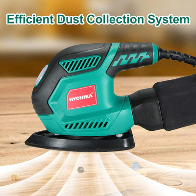 HYCHIKA Multischleifer, Deltaschleifer 200W, mit 12 Schleifblätter (Körnung 80/120/240), 14000 U/min, Klettfix-System, Staubsaugbeutel, Schleifmaschine für Ecke & Kante, Metal & Holz