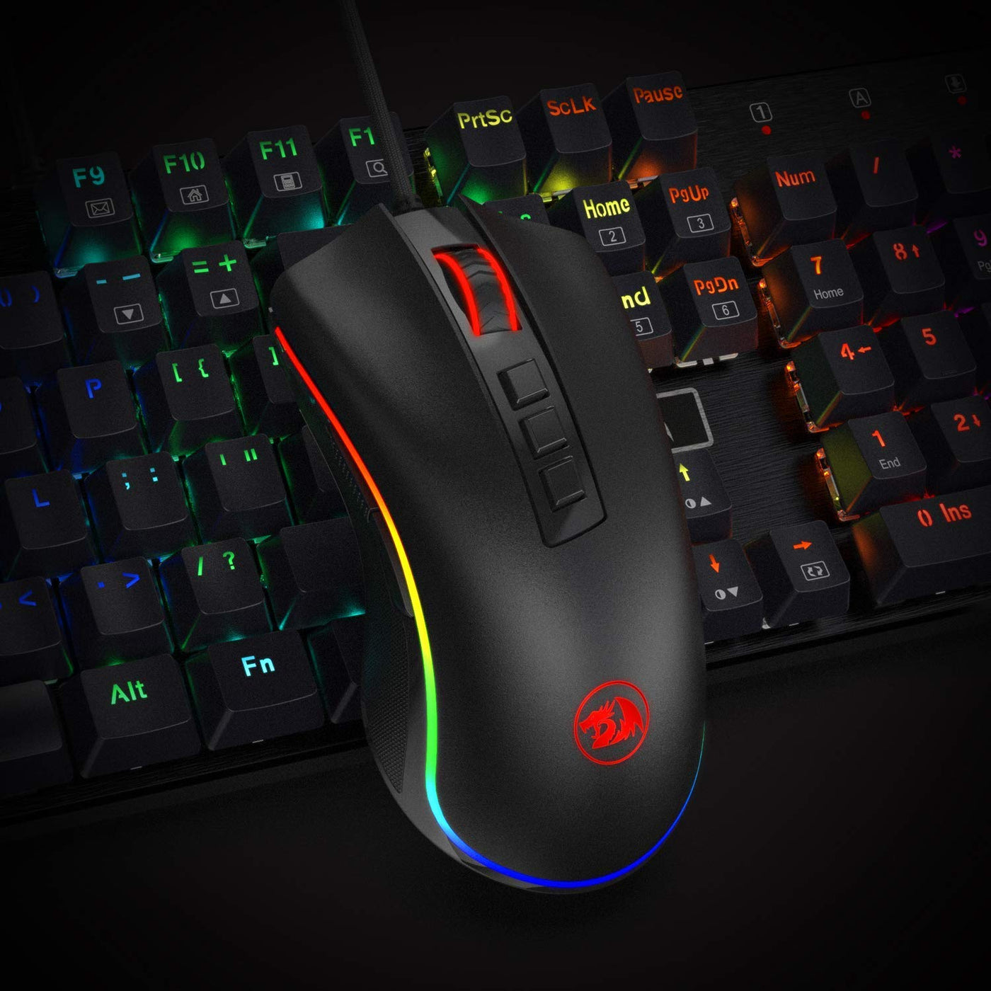 Redragon M711 Cobra Gaming Maus mit 16,8 Millionen RGB-Farben und Hintergrundbeleuchtung, 10.000 DPI Einstellbar, Komfortabler Griff, 7 Programmierbare Tasten, Schwarz