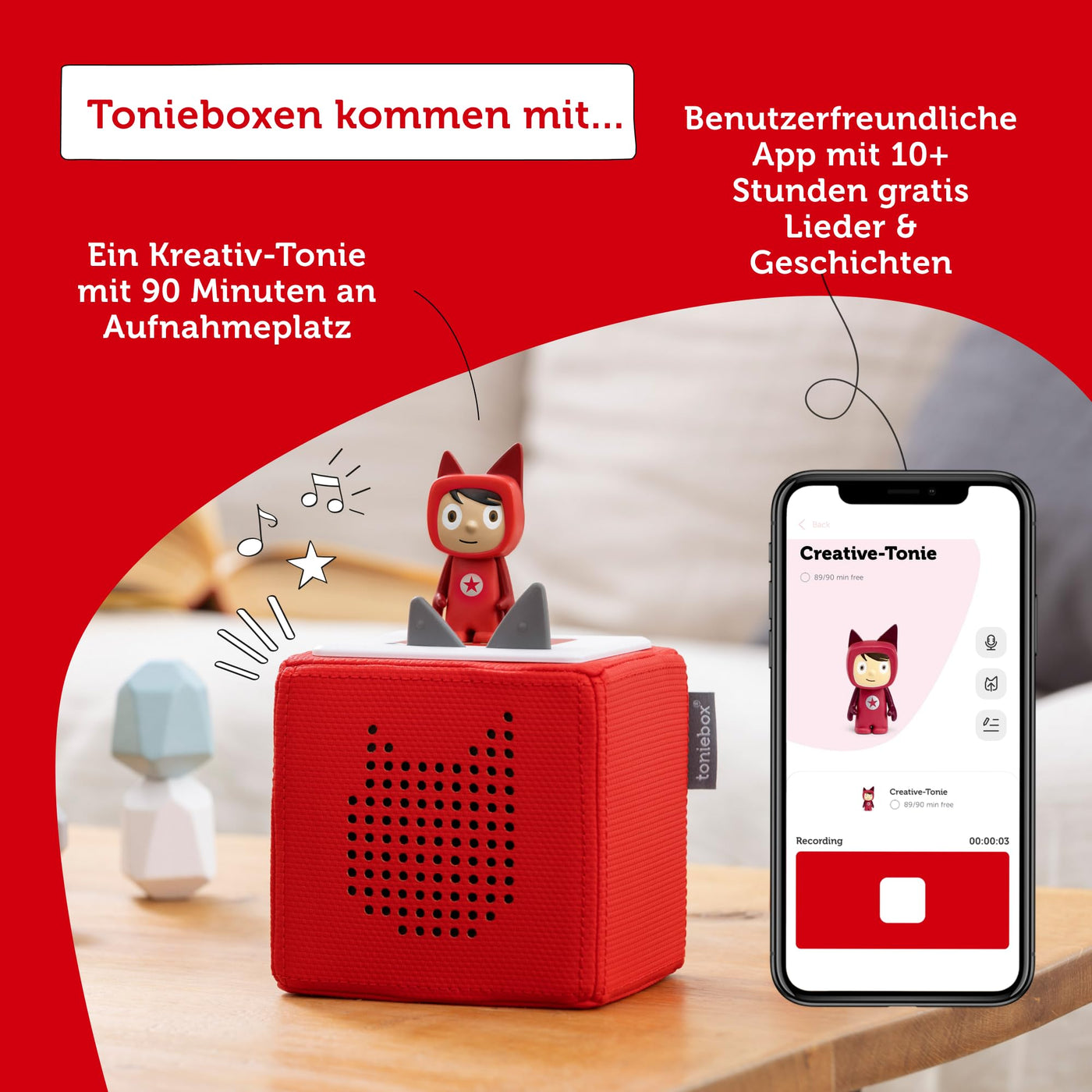 Toniebox Extrapack – Toniebox Starterset Pink mit Kreativtonie + 4 x Pferde Hörfiguren, Audioplayer für Hörbücher und Lieder, kabellose Musikbox mit Pferde Hörspiel