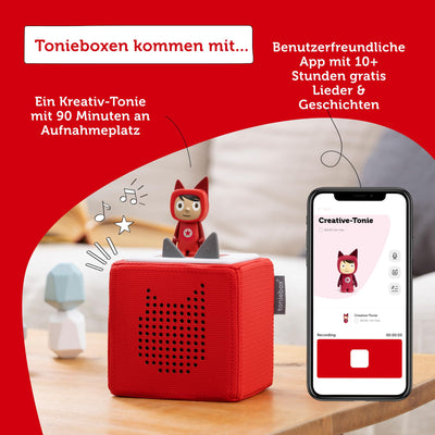 Toniebox Extrapack – Toniebox Starterset Rot + 4X Peppa Pig Hörfiguren, Audioplayer für Hörbücher und Lieder, einfach zu bedienende Musikbox mit Peppa Wutz Hörspiel für Kinder ab 3 Jahren