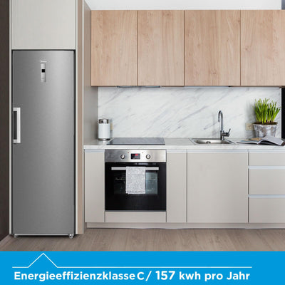 Midea MDRU385MTC02 Gefrierschrank/Kühlschrank/272L/185 cm hoch/NoFrost/Flexible Kühl- und Gefrierfunktion/Superkühl/Große Fächer/Zero Clearance/Easy Open Handgriff/Wechselbarer Türanschlag/Inox