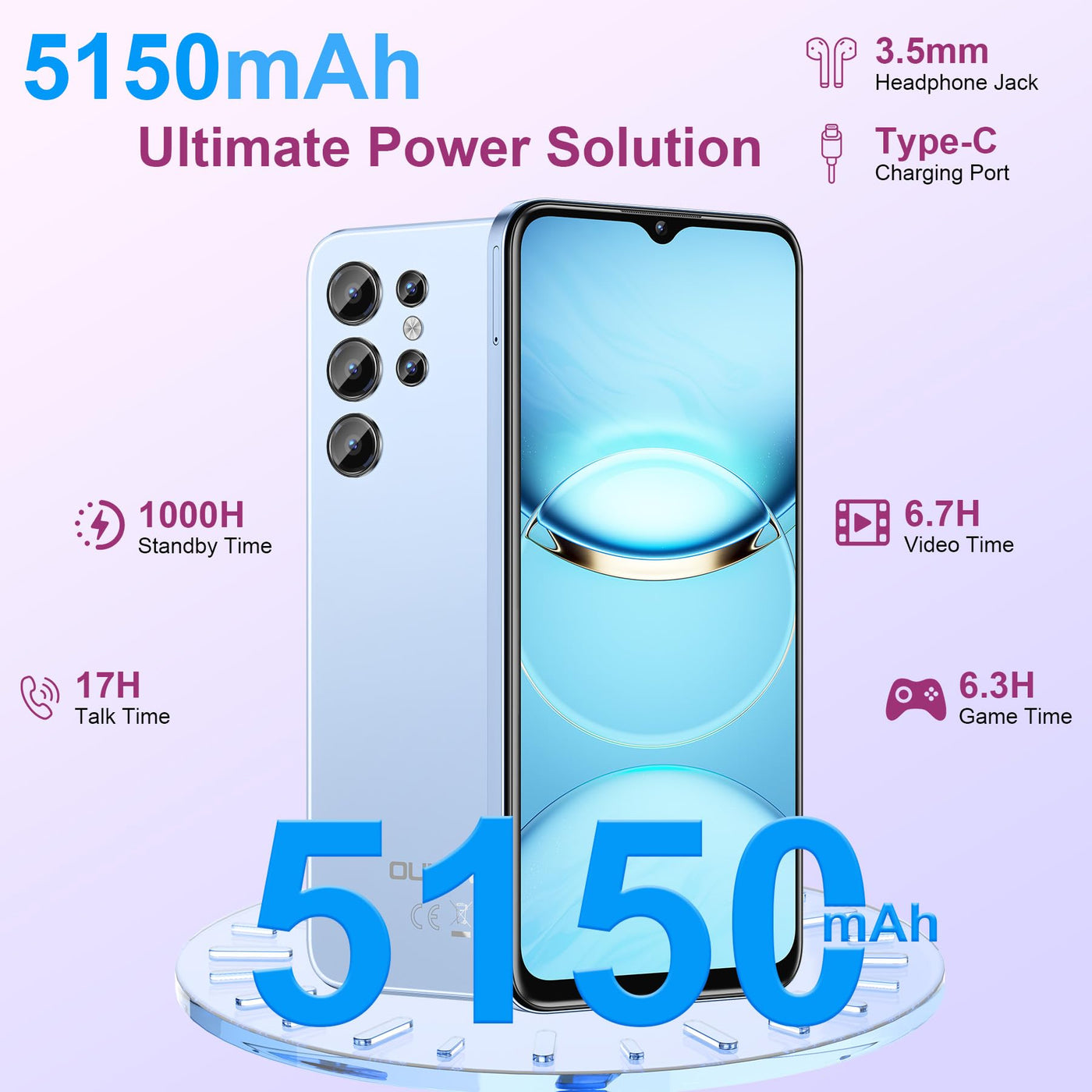 OUKITEL C1 Pro Handy Ohne Vertrag Android 15, 16GB+256GB/1TB Smartphone Ohne Vertrag, 5150mAh Handys, 6.52" HD+, 13MP Kamera Simlockfreie Handys, Gemini AI/Dual 4G SIM 3 Steckplatz/Fingerprint