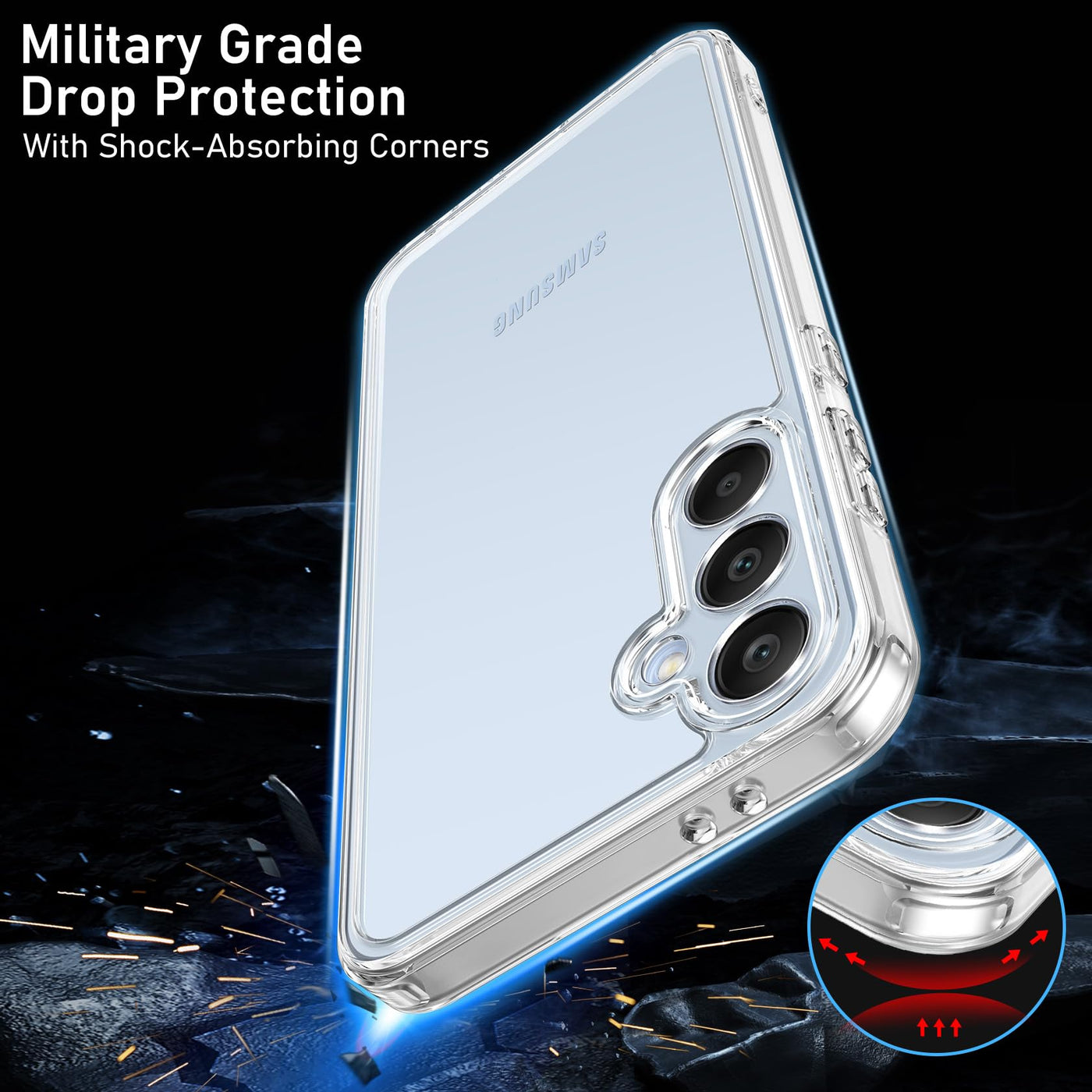 Qasyfanc Handyhülle Kompatibel mit Samsung Galaxy S24 FE Hülle mit Kameraschutz und 2 Stück Schutzfolie, Hard PC Nie Vergilbung Case Transparent Militärschutz Fallschutz Schutzhülle, Klar