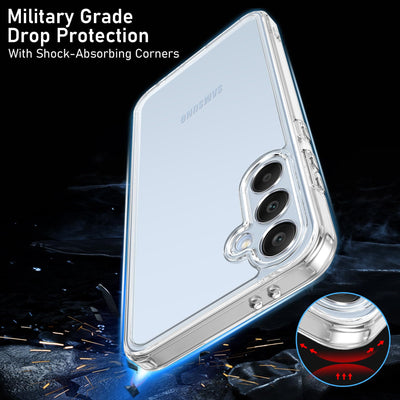 Qasyfanc Handyhülle Kompatibel mit Samsung Galaxy S24 FE Hülle mit Kameraschutz und 2 Stück Schutzfolie, Hard PC Nie Vergilbung Case Transparent Militärschutz Fallschutz Schutzhülle, Klar