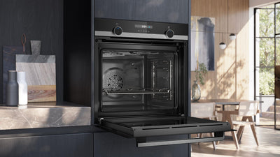 Siemens HB517GBS3, iQ500, Einbau-Backofen 60 x 60 cm, Hydrolytische Reinigungshilfe, lightControl für intuitive Bedienung, 3D Heißluft, cookControl10 Automatikprogramme, Schnellaufheizung, softMove