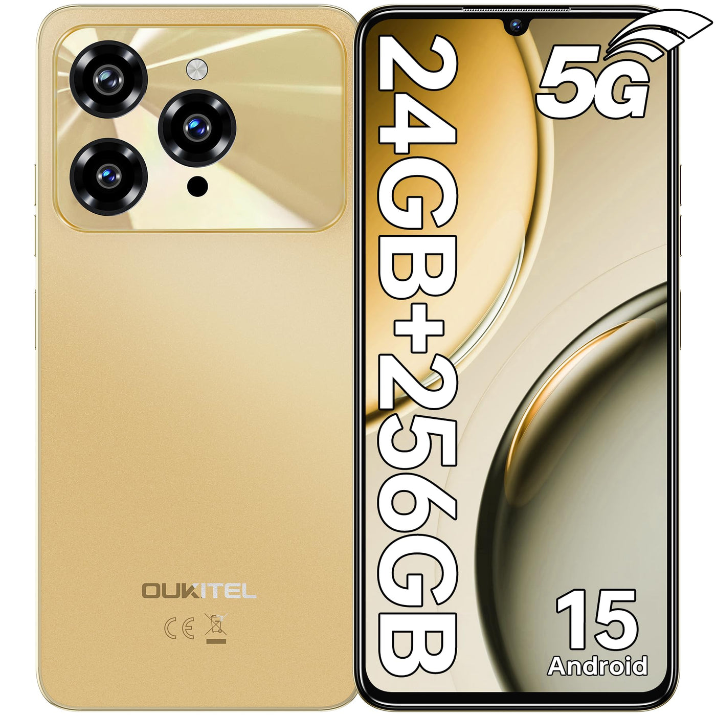 OUKITEL C6 5G Smartphone Ohne Vertrag, 24GB RAM+256GB/1TB ROM Handy Ohne Vertrag, 6.8'' HD+90Hz, 5150mAh, Android 15 Simlockfreie Handys, 50MP Kamera Smartphone, Dual 5G SIM/GPS/Face ID/Fingerabdruck