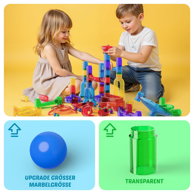 Murmelbahn Logikspiele Mehrfarbige kugelbahn 109 Stück transparent Bahnelementen und murmeln STEM Marble Rush Doppelspiel Spielzeug Geschenk für Kinder Jungen Mädchen ab 3-12 Jahre