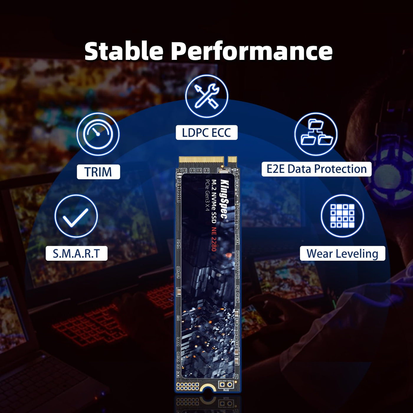 KingSpec SSD 512GB M.2 NVMe PCIE Gen 3x4, Bis zu 2400MB/s, Internes Solid State Drive mit 3D NAND Flash, Kompatibel mit Desktop und Laptop (NE-2280 512GB)