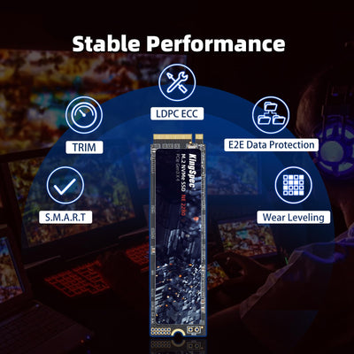 KingSpec SSD 512GB M.2 NVMe PCIE Gen 3x4, Bis zu 2400MB/s, Internes Solid State Drive mit 3D NAND Flash, Kompatibel mit Desktop und Laptop (NE-2280 512GB)