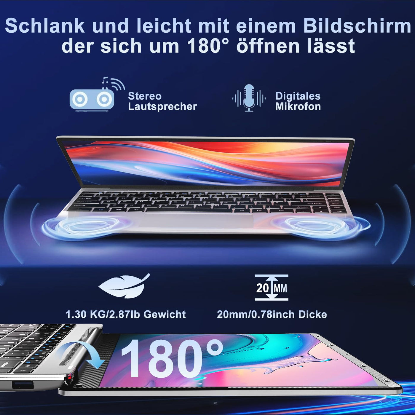 NOTODD 2025 Laptop 14 Zoll Win 11 Pro 6GB RAM 256GB SSD Unterstützung 1TB (TF 1TB) Notebook Celeron N4020 (bis2.8GHz) 5000mAh 1920x1080p WiFi Deutscher Tastaturschutz und kabellose Maus-Silver