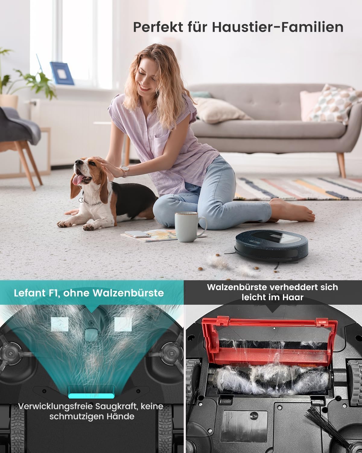 LEFANT F1P Saugroboter mit 5000Pa Saugkraft, DREI Saugleistungsstufen,600mL Staubbehälter, 6,9 cm, 250 Minuten,Roboterstaubsauger ausschließlich für Hartböden und Kurzflorteppich,Tierhaare（blau）