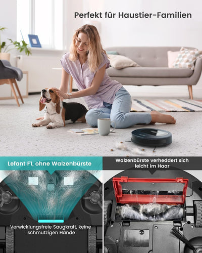 LEFANT F1P Saugroboter mit 5000Pa Saugkraft, DREI Saugleistungsstufen,600mL Staubbehälter, 6,9 cm, 250 Minuten,Roboterstaubsauger ausschließlich für Hartböden und Kurzflorteppich,Tierhaare（blau）