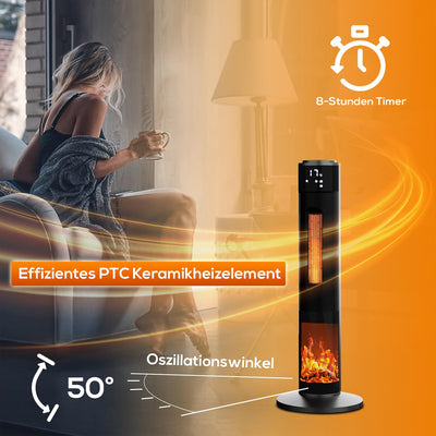 Tronitechnik® Heizlüfter Turmheizstrahler 1000 / 2000W Heizstrahler Standheizstrahler mit Fernbedienung Timer Kamineffekt Heizung Turm-Keramik-Heizer Heizlüfter Heizgerät Kamin Oszillationsfunktion