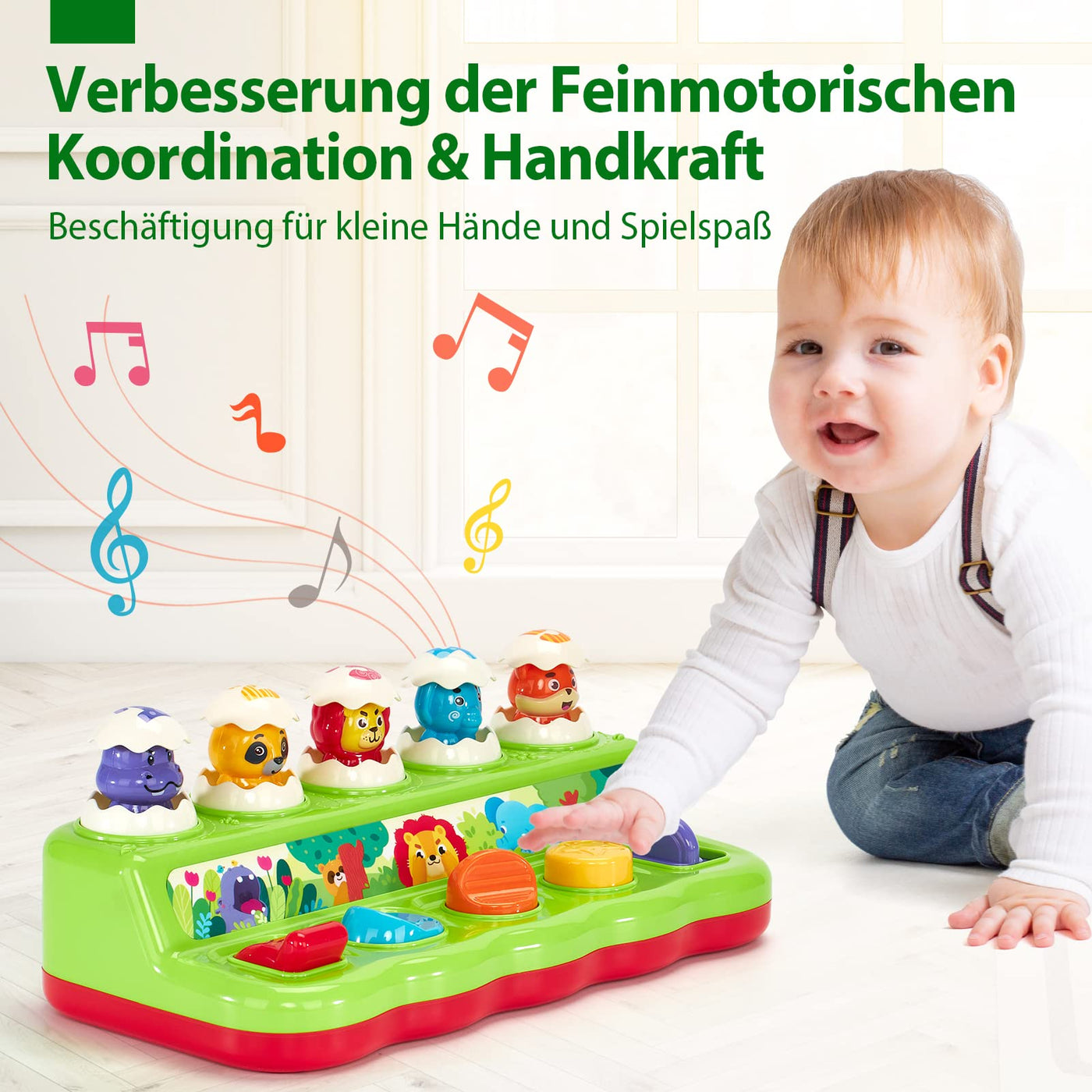 hahaland Baby Spielzeug ab 1 Jahr mit Musik & Licht,Pop up Kinderspielzeug mit Tieren und Knöpfen,Montessori Spielzeug für Frühe Entwicklung Ursache und Wirkung, Motorikspielzeug ab 1 Jahr