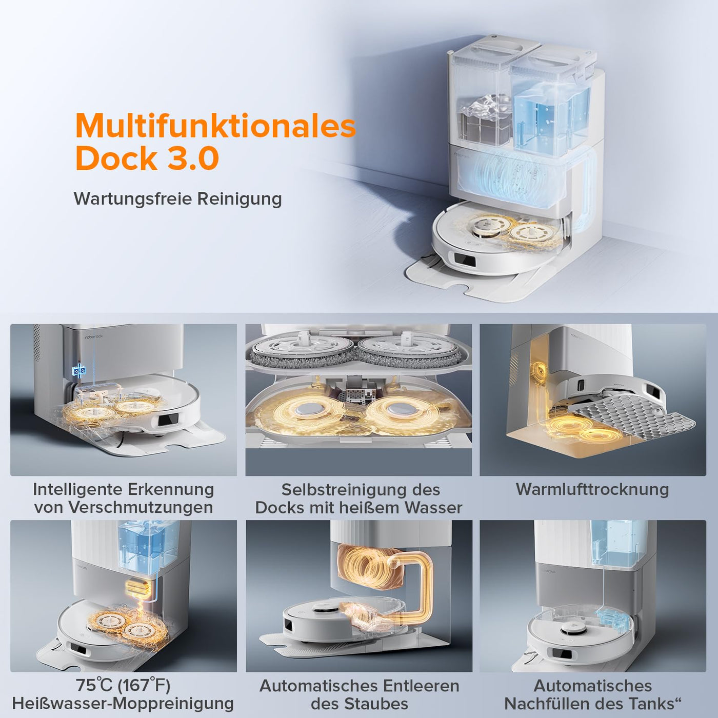 roborock Qrevo Edge S5A Saugroboter mit Wischfunktion,Dual Anti-Tangle-System,17.000Pa,FlexiArm Design™ Kantenreinigung,Hebarem Wischmopp,75℃ Heißwasser-Moppwäsche (Weiß)