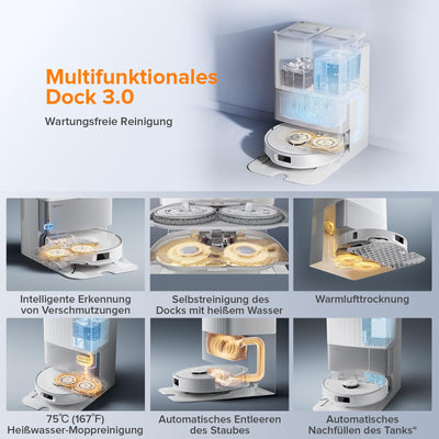 roborock Qrevo Edge S5A Saugroboter mit Wischfunktion,Dual Anti-Tangle-System,17.000Pa,FlexiArm Design™ Kantenreinigung,Hebarem Wischmopp,75℃ Heißwasser-Moppwäsche (Weiß)