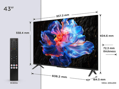 TCL 43V6C 43 Zoll Direct LED TV, 4K HDR Fernseher, Smart TV mithilfe von Google TV (Dolby Audio, Motion Clarity, Kompatibel mit Google Assistant & Alexa)