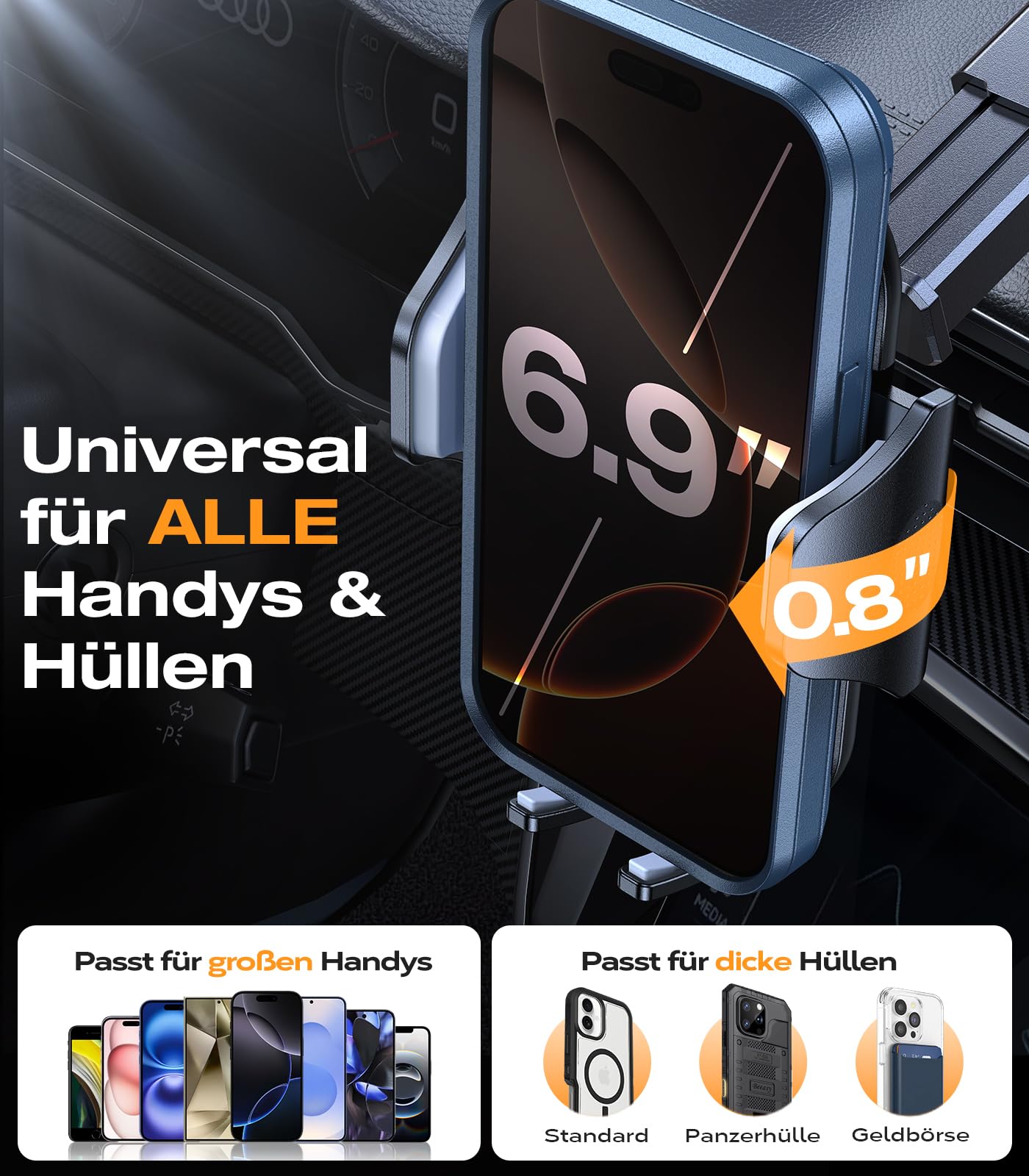 VICSEED 2025 Beste Militärische Handyhalterung Auto [20KG Starker Saugnapf &Metall-Lüftungsclip mit Doppelschloss]360°Drehbare KFZ Handy Halterung Auto Zubehör für iPhone 17 Pro Max Samsung S25 Ultra