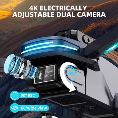 Faltbare Drohne für Anfänger mit HD-Kamera, dualen verstellbaren Kameras, bürstenlosen Motoren, Hindernisvermeidung, Höhenhaltung, Headless-Modus, One-Key-Start, 2 Akkus & Tragetasche