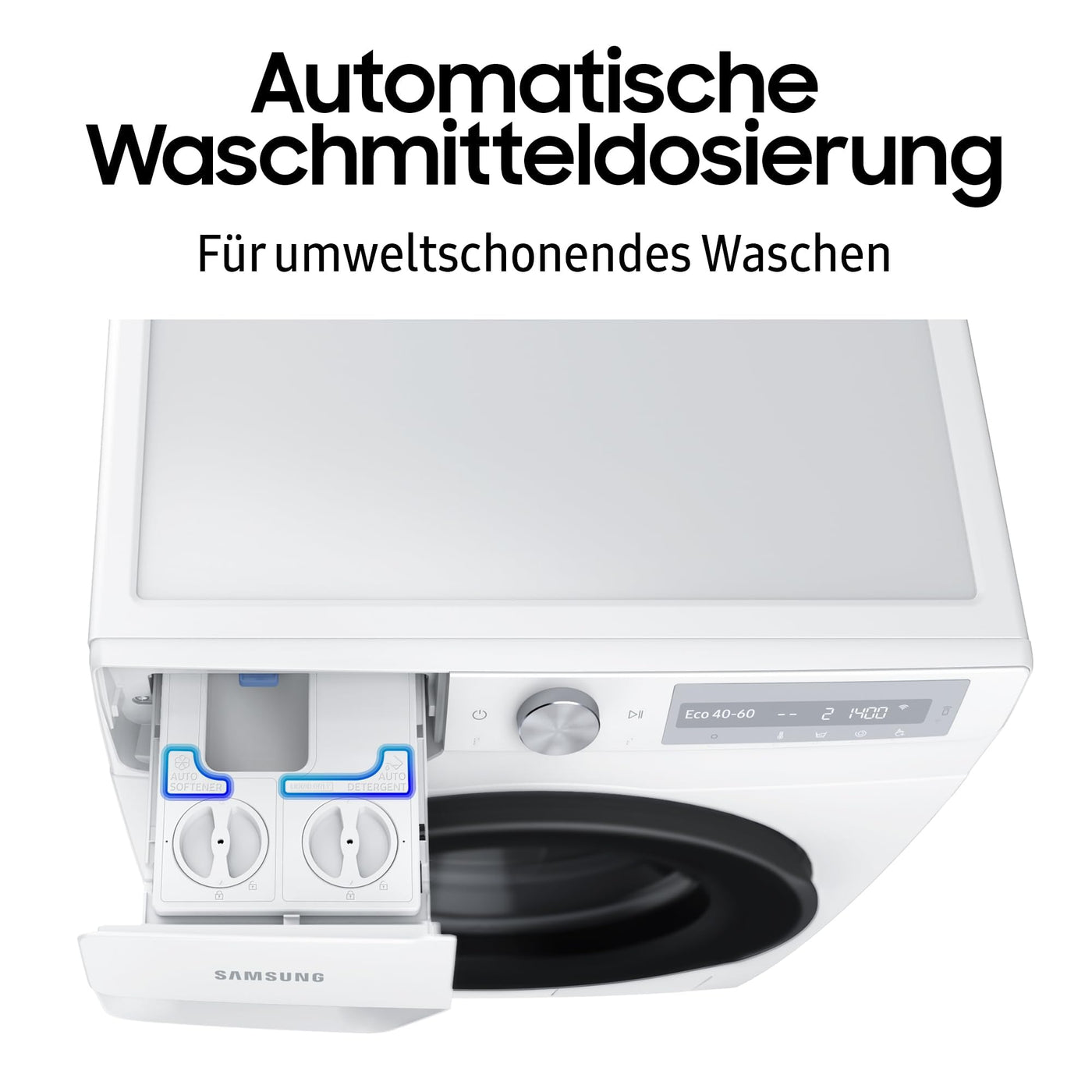 Samsung Waschmaschine, 8 kg, 1400 U/min, Ecobubble, Automatische Waschmittel- und Weichspülerdosierung, Inox/Schwarz, WW80T534AAXAS2