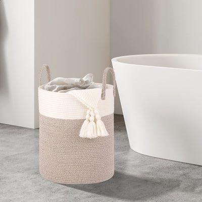 VORHOT Wäschekorb Geflochten aus Baumwolle, 53L Wäschesammler mit Henkel, Laundry Basket Aufbewahrungskorb Spielzeug, Korb Wäschebox für Wäschekammer Kinderzimmer Wohnzimmer Bad, 46x38cm