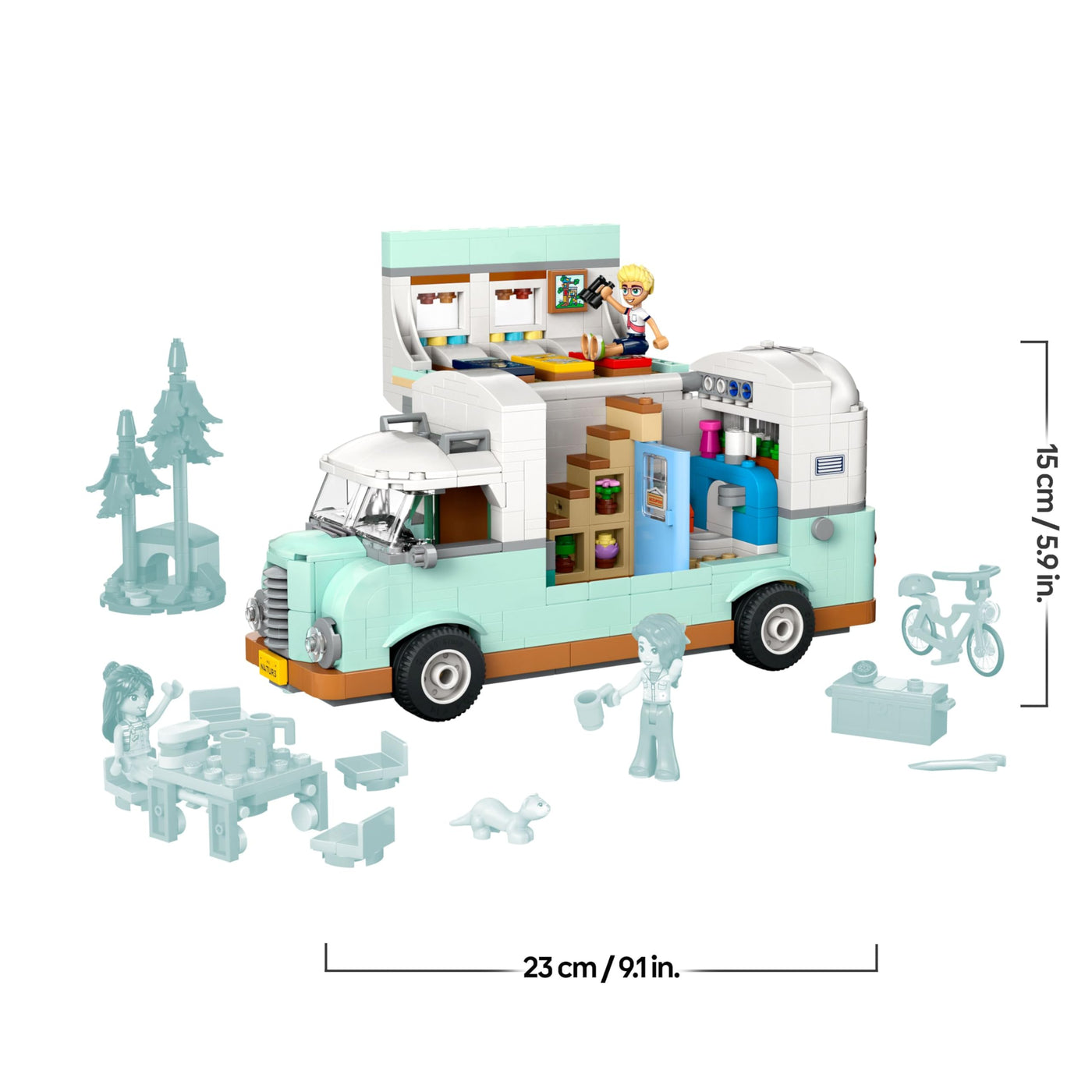 LEGO Friends Wohnmobil, Bauset für Rollenspiele mit einem Spielzeug Wohnwagen, Geschenk für Mädchen ab 7 Jahren, kreatives Spielset mit 3 Minifiguren und Frettchen Tierfigur 42663