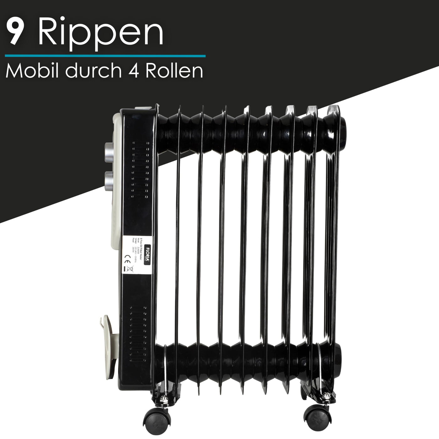 Öl Radiator 9 Rippen | 2000 Watt | 3 Stufen | Energiesparend | Ölradiator | Radiator Heizung | Heater | Heizgerät | Paneelheizkörper | Elektroheizung | Öl-Radiator | Heizkörper | Mini Heizung