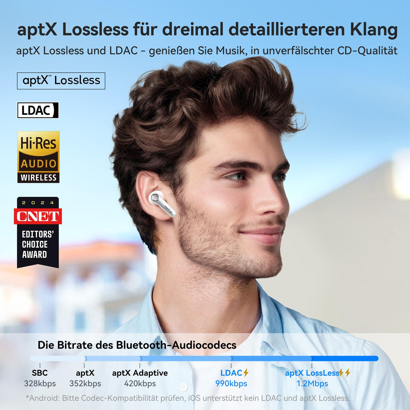 EarFun Air Pro 4 Bluetooth Kopfhörer mit Adaptive Hybride Geräuschunterdrückung, aptX Lossless, Hi-Res Audio, LDAC, 6 Mikrofone cVc 8.0 KI Anrufe, 52H Akku, Multipoint, Bluetooth 5.4, In Ear Detection