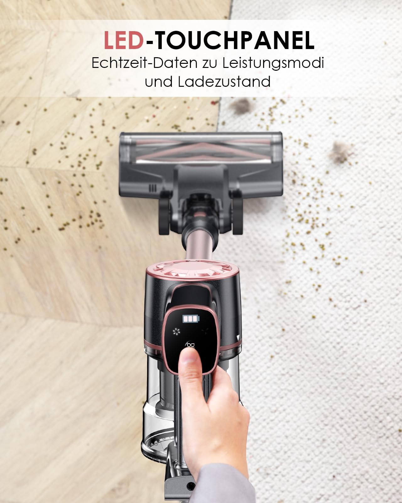 Vexilar Akku Staubsauger 45000Pa/ 50Mins/ 450W, 6-in-1 Staubsauger Kabellos Selbststehend, Akkustaubsauger mit LED Touchscreen, Klein und Leicht für Hartböden Teppiche Tierhaare