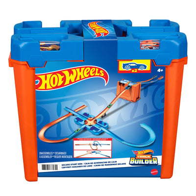 Hot Wheels Bahn Track Builder, Autorennbahn Bauset für Hot Wheels Autos, inkl. 2 Spielzeugautos, Spurwechsler, steile Kurven, Crashzone, Auto Spielzeug, Spielzeug ab 4 Jahre, GGP93