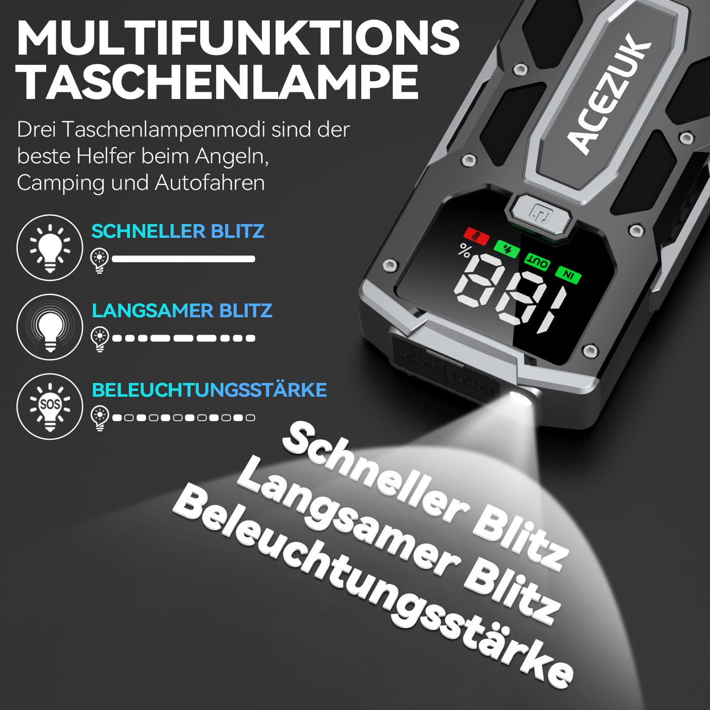 ACEZUK 5000A Starthilfe Powerbank 12V (Bis Zu 7,0L Benzin Oder 5,5L Diesel) Auto Starthilfe mit LED-Taschenlampe, großen Bildschirm, Jumper Bildschirm, Autobatterie Booster für SUV Motorrad Rasenmäher