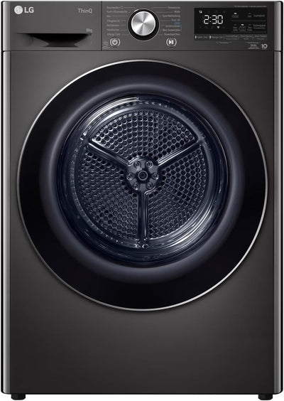 LG RT80V9B, Klasse A+++,Trockner 8 kg, Wärmepumpentrockner mit Kurzprogramm, Trockensensor, Trommelmaterial aus Edelstahl, 60 x 69 x 85 cm ꟷ Schwarz