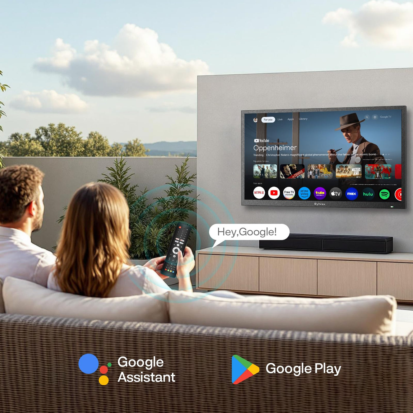 SYLVOX 32 Zoll Outdoor TV, IP55 wasserdichte Smart Google TV mit 1500 Nits Helligkeit, 1080P FHD, Wetterfester Outdoor Fernseher für Garten, Terrasse, Balkon (Pool SE 2025)