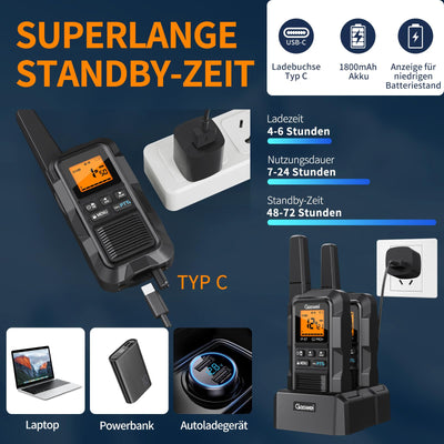 Gaswei G2Pro Professionelle Walkie-Talkies für Erwachsene [IP67 wasserdicht & schwimmfähig] Langstrecken-Funkgerät mit Doppel-PTT, SOS-Alarm,FM-Radio + Akku für Outdoor, (2er-Set in Schwarz)