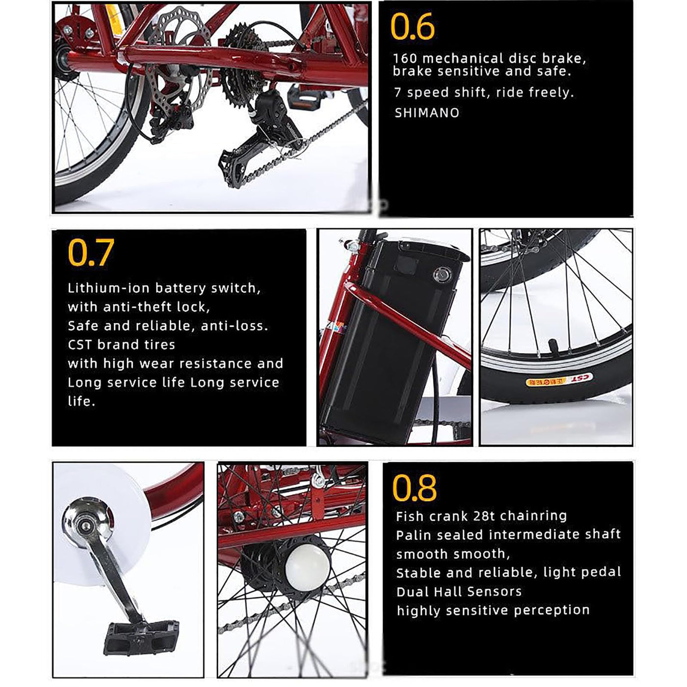 20″ Elektro Dreirad FüR Erwachsene, 7-Gang 3-Rad Elektrofahrrad, Mit Herausnehmbarem 48V 12Ah Akku (35–45 Km Reichweite), Verstellbarem Sitz (80–92 cm), Mit Scheinwerfer + Hupe B