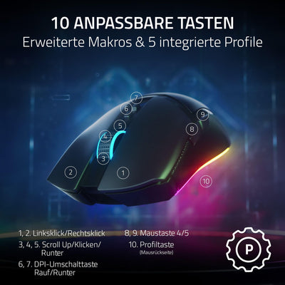 Razer Cobra Pro - Individuell anpassbare kabellose Gaming-Maus Chroma RGB (10 Anpassbare Tasten, Chroma-Beleuchtung mit 11 Zonen, Optischer Focus Pro Sensor mit 30K) Schwarz